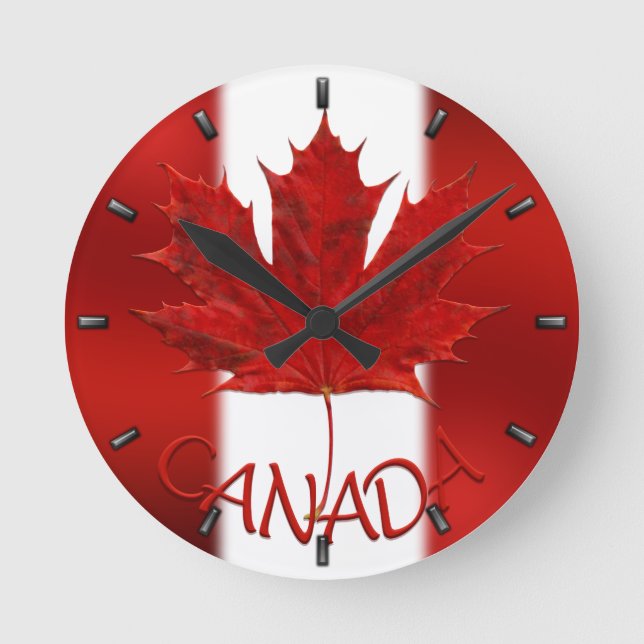 Redondo Canadá Relógio Canadá Bandeira Souvenir Wall Clock (Frente)