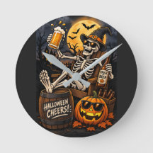 Cerveja de Halloween Esqueleto, um relógio de pare