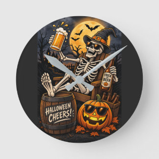 Redondo Cerveja de Halloween Esqueleto, um relógio de pare
