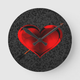 Redondo Coração no Relógio de Vidro Preto