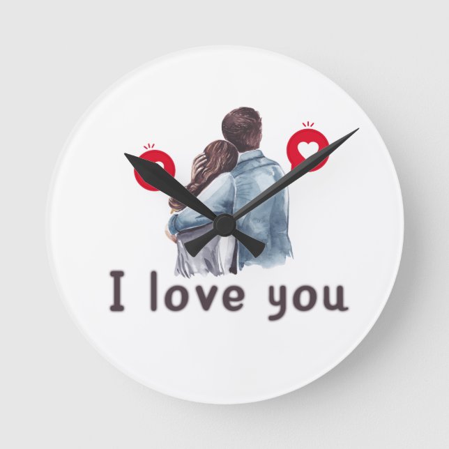 Redondo Eu amo você valentine designs de relógio em alta  (Frente)