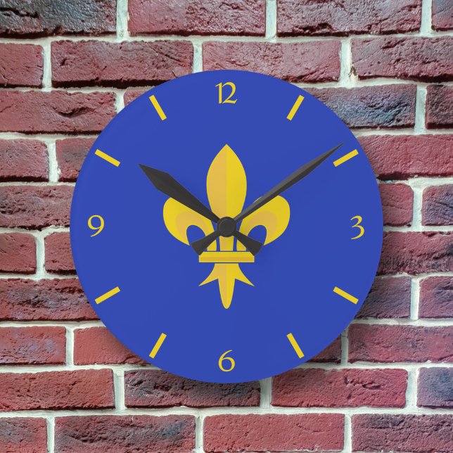 Redondo Fleur de Lis sobre Relógio Azul Real (Fleur de Lis on Royal Blue Clock)