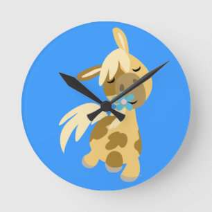Redondo Flor azul e relógio de Pony Cartoon