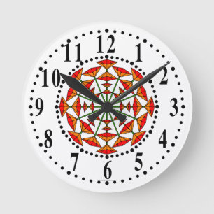 Redondo Floral Vermelho E Amarelo Laranja 158 Relógio De P