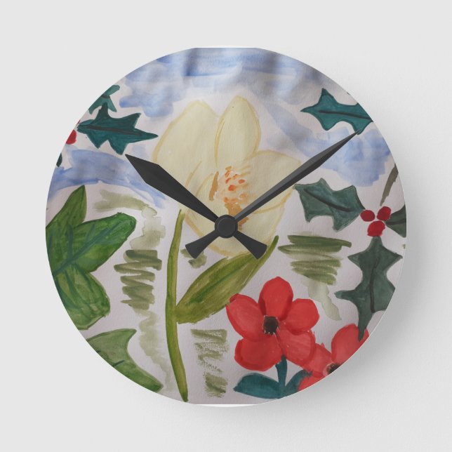 Redondo Flores de inverno e Relógio Holly (Frente)