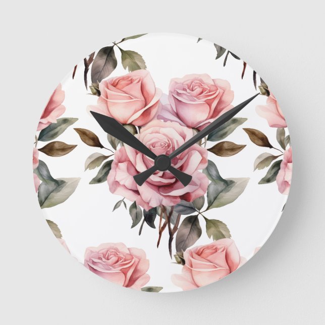 Redondo Flores Rosa-Chic Flores Relógio Floral (Frente)
