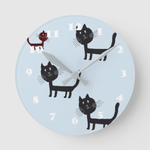 Redondo Gatos Felizes Gatinhos Pretos Desenhando Relógio D
