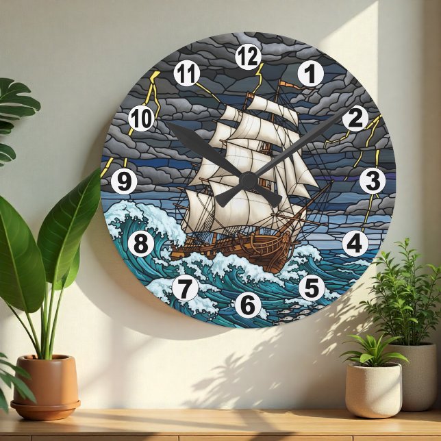 Redondo Mar Esgotado, Relógio de Navio, Dramático, Náutica (Nautical Clock, Vintage Ship, Dramatic Sea Mosaic )