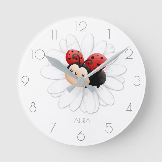 Redondo Menina de ladybug bonita Nome Ladybug relógio redo (Frente)