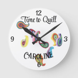 Redondo Nome, Hora de Quilting, Colorido Paisley Relógio R