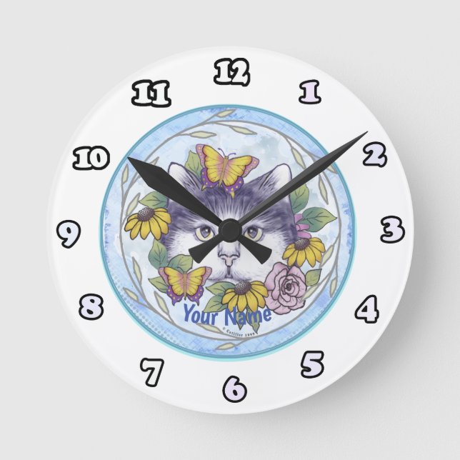 Redondo Ocultar relógio de gato (Frente)