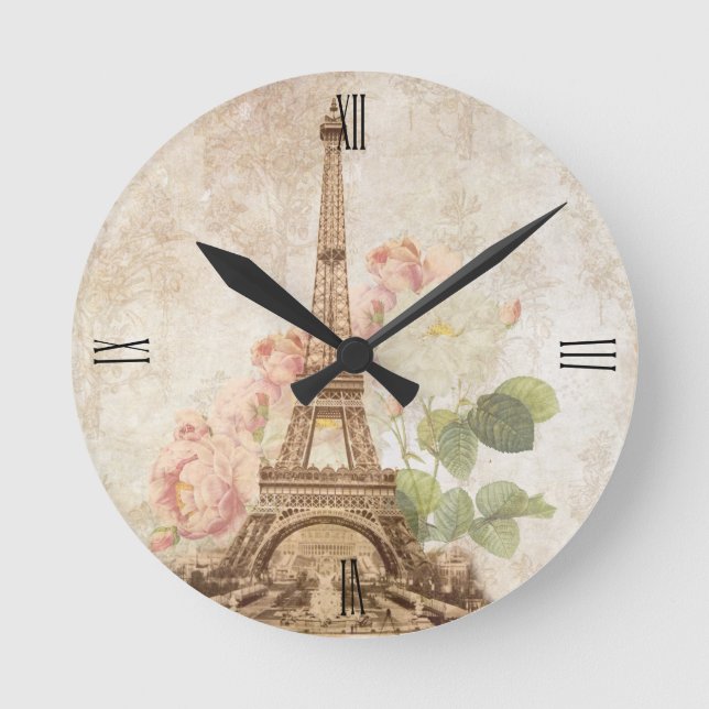 Redondo Paris Rosa Rosa Rosa Rosa Vintage Relógio Romântic (Frente)