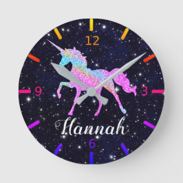 Redondo Personalize seu relógio colorido Unicorn grande