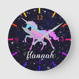 Redondo Personalize seu relógio colorido Unicorn grande