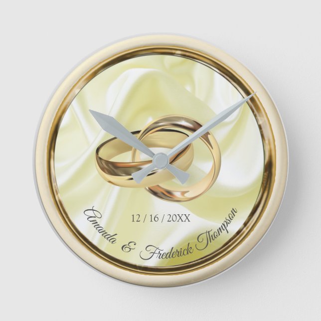 Redondo Preto Dourado no Relógio de Presente de Casamento  (Frente)