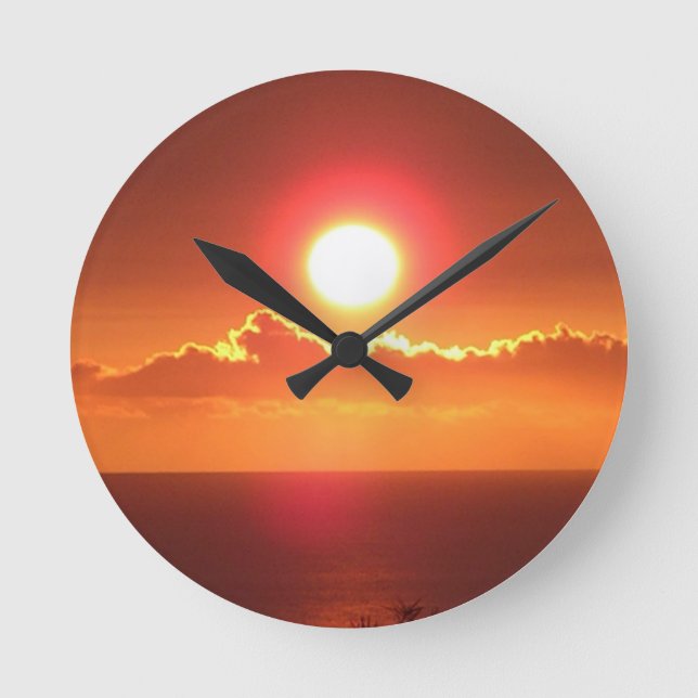 Redondo Relógio Brilhante Laranja Sunset Sky (Frente)