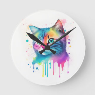 Redondo Relógio colorido de arte em gatos