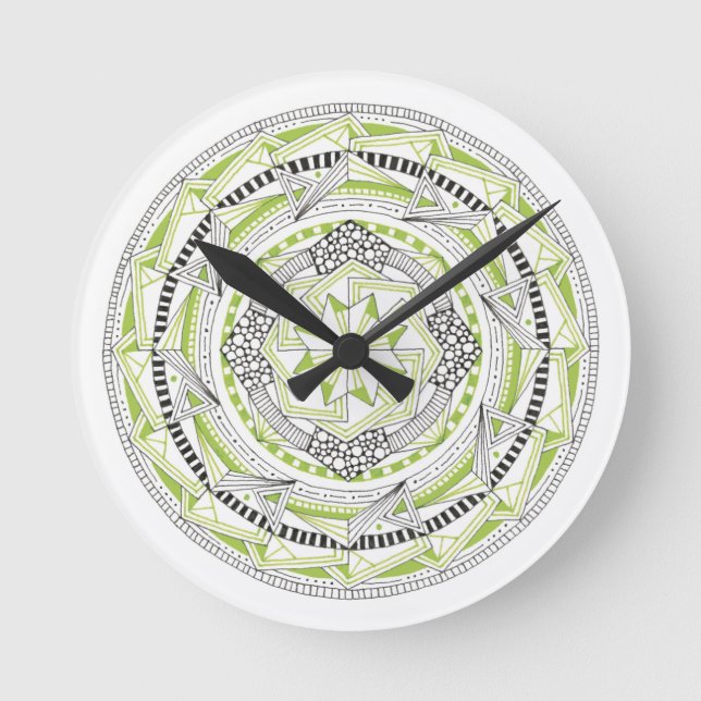 Redondo Relógio com Mandala Original Inspirado Design Verd (Frente)