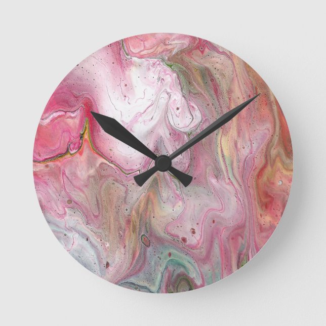 Redondo Relógio de Abstrato Verde Suave Rosa para Velas (Frente)