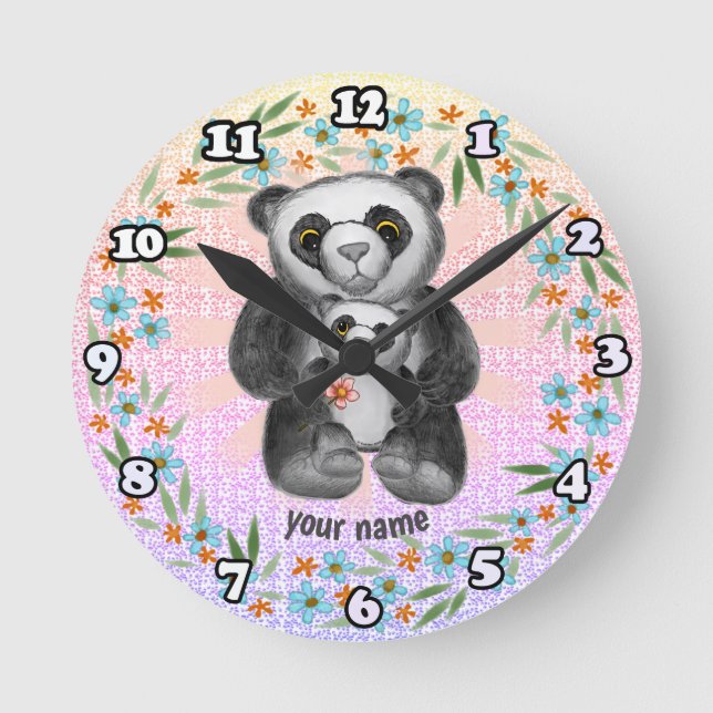 Redondo Relógio de amor do urso panda da mamãe  (Frente)