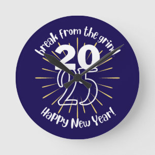 Redondo Relógio de Ano Novo 2025 Feliz
