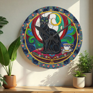 Redondo Relógio de Arte com Gato Preto Vitoriano, Gatos An