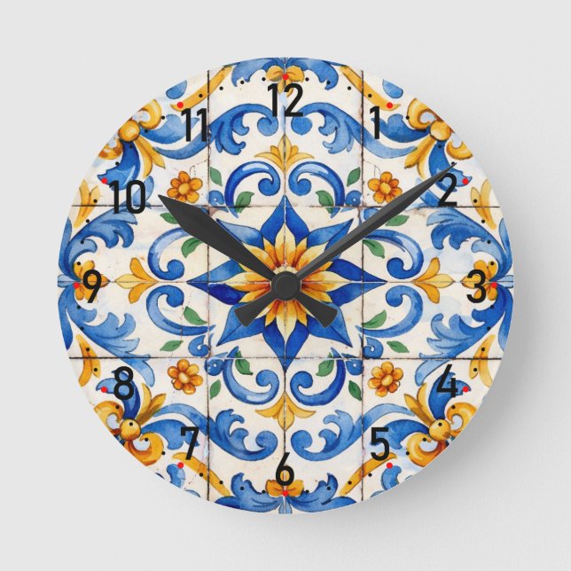 Redondo Relógio de Azulejos Tile Time Fiesta (Frente)