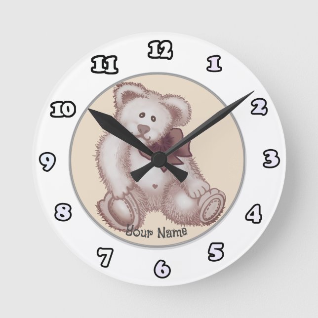 Redondo Relógio de bebê Urso de Pelúcia (Frente)