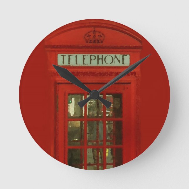 Redondo Relógio de Caixa de Telefone Vermelho Vintage (Frente)