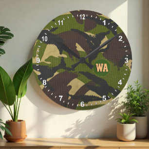 Redondo Relógio de Camuflagem Moderno, monograma de caçado