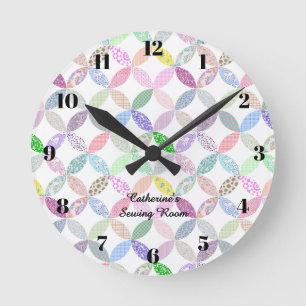 Redondo Relógio de costura de patchwork pastel decoração d