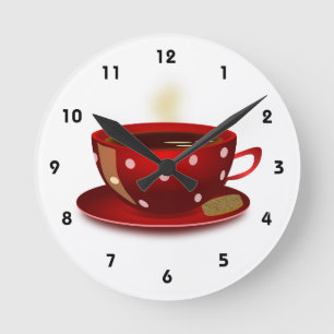 Redondo Relógio De Cozinha De Café Vermelho