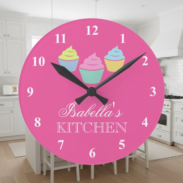 Redondo Relógio de cozinha de cupcake rosa-bonito (pink cupcake clock)