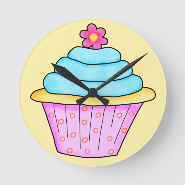 Redondo Relógio de Cupcake rosa e turquesa (Frente)