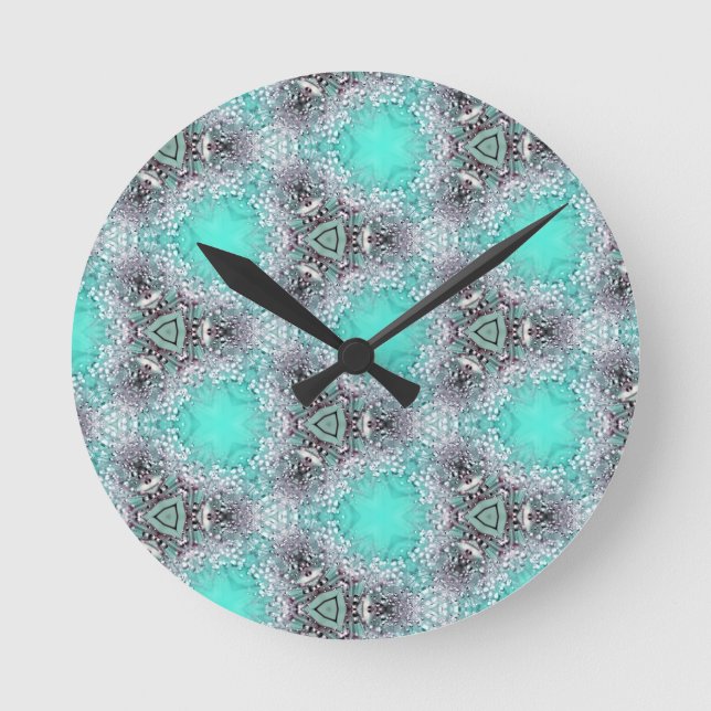 Redondo relógio de decoração design de flores pretas azuis (Frente)