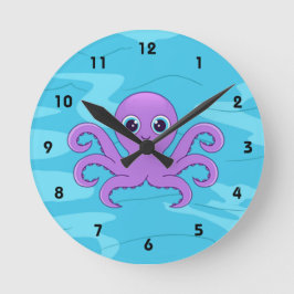Redondo Relógio de Design de Octopus Roxo