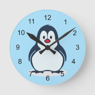 Redondo Relógio de Design de pequeno pinguim