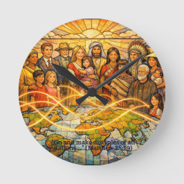 Redondo Relógio de Discipulado em Vidro Colorido Mateus 28