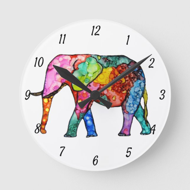 Redondo Relógio de Elefante Cónico e Colorido (Frente)
