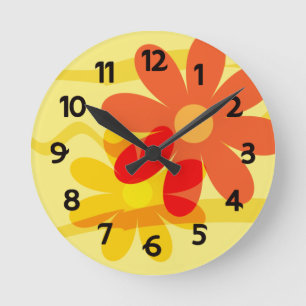Redondo Relógio de Flor Amarelo e Laranja