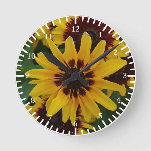 Redondo Relógio de Flor Marrom amarelo (Frente)