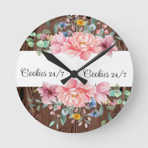 Redondo Relógio de Flores de Pastel Rosa Floral