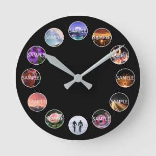 Redondo Relógio de Fotografias 12 com Quadro Branco Perso