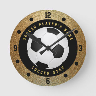 Redondo Relógio de Futebol de Glitter Ouro Falso Personali