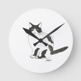 Redondo Relógio de Gato Preto e Branco