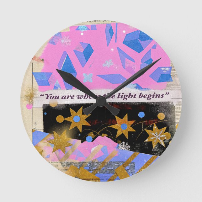 Redondo Relógio de Gema Light Begins – Desenho Rosa e Dour (Frente)