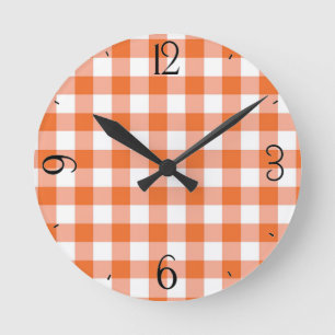 Redondo Relógio de Gingham Laranja