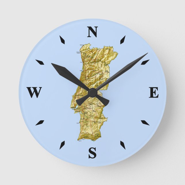 Redondo Relógio de Mapa de Portugal (Frente)