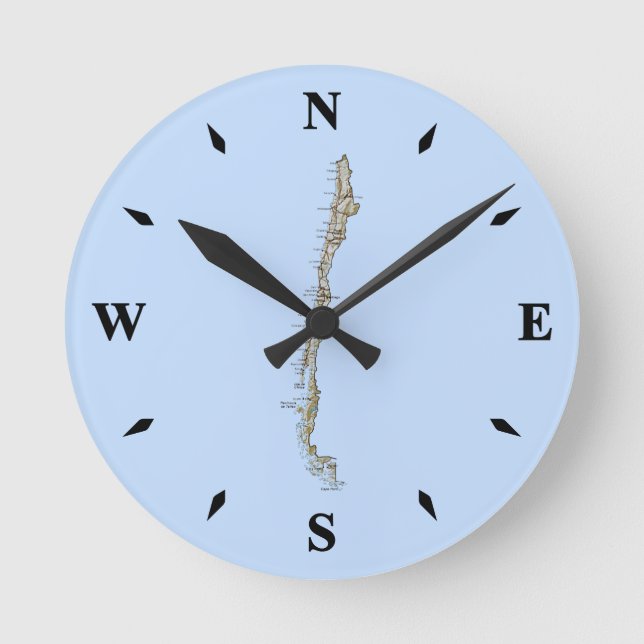 Redondo Relógio de Mapa do Chile (Frente)