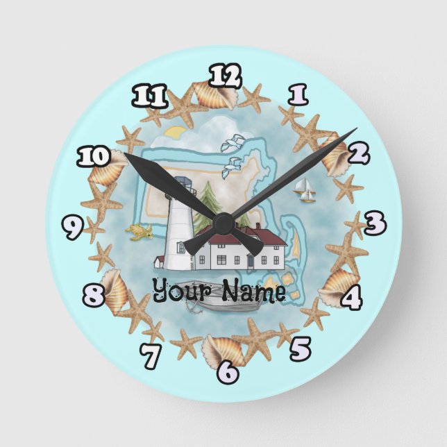Redondo Relógio de Massachusetts Shells Lighthouse (Frente)